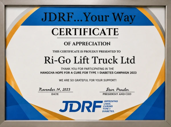 JDRF Award Certificate